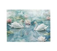Liorosa Peaceful Swan Duo 500 Pcs Of Adult Jigsaw Puzzle - Delicate Feather Details & Floating Water Lilies, Relaxing Wooden Art Puzzles,Pieces Fit Together Perfectly,Gift For Friends And Family