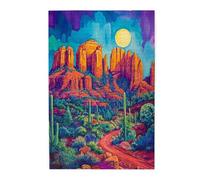 Liorosa Puzzles For Adults 1000 Pieces Cactus Sentinel - Vibrant Green Saguaros Guarding Ancient Red Rock Glen,Every Piece Is Unique,Stunningly Vibrant Colors Wooden Jigsaw Puzzle