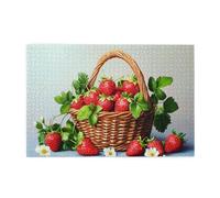 Liorosa puzzles for adults 1000 pieces vibrant strawberries in wicker basket with flowers, charming countryside still life wooden art puzzle,suitable for family recreation,gift for friend