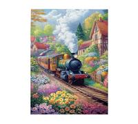 Liorosa Puzzles For Adults 500 Pieces - Nostalgic Steam Train Through A Sea Of Blooms.Soft Color Aesthetics,Every Piece Is Unique,Relieve Stress And Enjoy The Fun Of Solving Puzzle