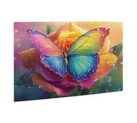 Liorosa Rainbow Rendezvous 500 Piece Jigsaw Puzzle For Adults, Iridescent Butterfly With Dew-Kissed Wings On Gradient Rose,Exploratory Hobbies And Challenges,Pleasure Both Body And Mind