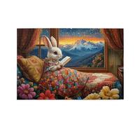 Liorosa Reader Nighttime Jigsaw Puzzles For Adults 1000 Pieces,Cute Bunny In Floral Pajamas Enjoying Book By Starlit Window,Wonderful Imagination,Relax And Enjoy The Fun Of Solving Puzzles