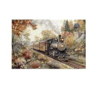 Liorosa retro steam train 1000 piece puzzle for adults, driving in the forests, vintage watercolor design,complete with family and friends,enjoy the puzzle solving process