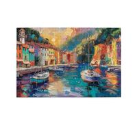 Liorosa sailing town jigsaw puzzles for adults 1000 pieces, unique oil painting architectural scenery,soft color aesthetics,enjoy solving puzzles with your family