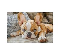Liorosa Serene Frenchie 1000 Piece Jigsaw Puzzle For Adults,Relaxed Bulldog Nestled In Sofa, Soft Pastel Home Scene Wooden Art Puzzles,Pieces Fit Together Perfectly,For Pet Lovers