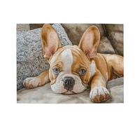 Liorosa Serene Frenchie 500 Piece Jigsaw Puzzle For Adults,Relaxed Bulldog Nestled In Sofa, Soft Pastel Home Scene Wooden Art Puzzles,Pieces Fit Together Perfectly,For Pet Lovers