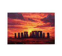 Liorosa Stonehenge Sunset Puzzles For Adults 1000 Pieces,Ancient Megaliths Silhouetted Against Fiery Sky,Watercolor Art Scenery,Suitable For Family Recreation,Enjoy The Puzzle Solving Process