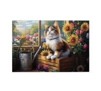 Liorosa sunny window companion 1000 piece puzzle for adults,cat lounging in flower-filled windowsill,pieces fit together perfectly,suitable for family recreation and wall decor,for cat lovers