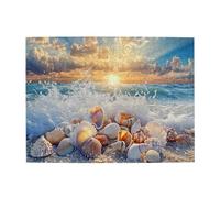 Liorosa sunrise sunset beach puzzles for adults 500 pcs,waves and shells,pieces fit together perfectly,brainstorming for stress relief,great for relaxation and display for puzzle lovers