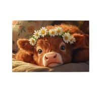 Liorosa Sweet Baby Cow Wearing Floral Crown Puzzles For Adults 1000 Pieces, Detailed Fur Texture & Warm Color Palette Wooden Jigsaw Puzzles,Pieces Fit Together Perfectly,Vibrant Design