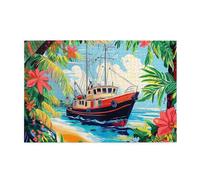 Liorosa tropical oasis jigsaw puzzles for adults 1000 pcs, vibrant wooden sailboat anchored in blue lakeside,unique and beautiful design,forget the troubles of life,gifts for friends and family