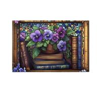 Liorosa Vintage Stained Glass Puzzles For Adults 1000 Pieces, Ancient Books On Shelves With Violet Flowers,Retro Classic Aesthetics,Great For Relaxation And Display For Puzzle Enthusiast