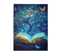Liorosa Whimsical Library In The Woods 500 Piece Vibrant Jigsaw Puzzle,Golden Book With Fluttering Butterflies & Night Sky Background,Whimsical Jigsaw Pieces,Gifts For Friends And Family