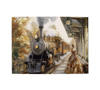 Liorosa Woman Waiting For The Train Puzzles For Adults 500 Pieces,Retro Design Steam Train,Exercise Hands-On Ability And Thinking Patience,Enjoy The Puzzle Solving Process,Wooden Puzzle