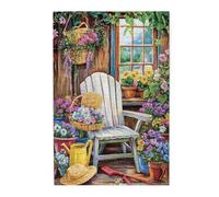 Liorosa Wooden Serenity Jigsaw Puzzles For Adults 1000 Pieces, White Chair, Lush Greenery, And A Burst Of Colorful Blooms.Soft Color Aesthetics,Fun Activities For The Holidays With The Family