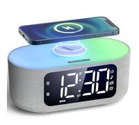 LIORQUE Alarm Clock Bedside with Qi Wireless Charging Smart Alarm Clock LED Display, FM Radio, Bluetooth Speaker, Mains Powered, Auto Dimming, Dual Alarms, Weekend Mode, Sound Sleep Feature