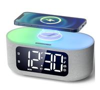 LIORQUE Alarm Clock Bedside with Qi Wireless Charging Smart Alarm Clock LED Display, FM Radio, Bluetooth Speaker, Mains Powered, Auto Dimming, Dual Alarms, Weekend Mode, Sound Sleep Feature