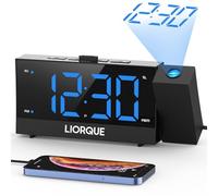 LIORQUE Projection Alarm Clock, Projection Clocks for Bedrooms with FM Radio, Brightness Dimmer, Snooze, USB Charger, Digital Alarm Clock for Bedrooms