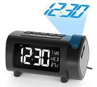 LIORQUE Projection Alarm Clock with Projector, 4-Level Brightness Dimmer, VA Display, Snooze, USB Charger for Bedroom