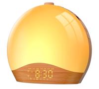 LIORQUE Sunrise Alarm Clock Wake Up Light Clock with Sunrise/Sunset Simulation, 8 Colors Atmosphere Lamp, 22 Natural Sounds, Dual Alarms, Snooze and FM Radio, Light Up Alarm Clock Bedside(Wood)