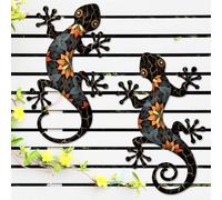 Liosecgar Metal Gecko Outdoor Wall Decorations, 2 Pcs 11.8 x 7.08 Inch Black Metal Wall Art Decor for Indoor or Outdoor Use, Wall Hanging Decor