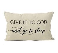 Liosei Give It to God and Go to Sleep Bed Christian Linen Throw Pillow Cover 18 x 18 Inch, Christian Gifts for Home Bed Bedroom Decor