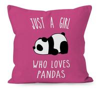Liosei Panda Throw Pillow Cover Decor, Pink Cute Panda Bear Lovers Gifts for Girls Dorm Room Bed Sofa Bedroom Decorations Pillows Cover, Just A Girl Who Loves Pandas,(18 x 18 Inch)
