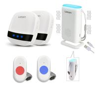 LIOTOIN Wireless Caregiver Pager Elderly Alarm Call Button Personal Alarms Call Bell Panic Button for Elderly Patient Nurse (2 waterproof Transmitters 1 Portable Receiver 2 UK Plug-in Receiver)