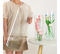 Liotww Extra Large Acrylic Cylinder Clear Flower Vase Floor Plastic Vase | 20 in Tall Big Wide Mouth Unbreakable Hurricane Floor Vase of 3 for Wedding Birthday Party D 8", D 6", D 4.8" + 2 Holder