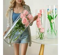 Liotww Extra Large Clear Acrylic Cylinder Flower Vase for Floor, 24 in Tall Big Wide Mouth Plastic Unbreakable Oversized Vases of 3 for Wedding Party Flower Shops (D 10", D 8", D 6" + 3 Holder)