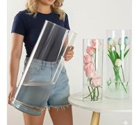 Liotww Extra Large Clear Flower Vase for Floor, Acrylic Cylinder Oversized Big Wide Mouth Plastic Tall Vases for Home or Wedding (D7.8"X24" - D6 X19.8 - D4.8"X15.8" + 3 Holder)