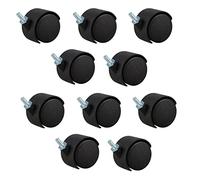 liovitor 10Pcs 6mm Threaded Stem 40mm Dual Wheel Rotatable Caster Black