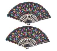 liovitor 2Pcs Folding Fans Handheld Folding Fans Spanish Floral Folding Hand Fans Gift Glitter Floral Fan Gift Fan Dance Fan