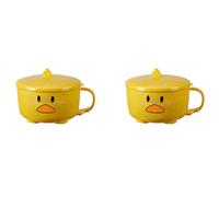 liovitor 2X Duck Ramen Noodles Bowl with Lid Cute Stainless Steel Kitchen Fruit Instant Rice Soup Double-Layer Bowl Tableware 2
