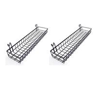liovitor 2X Hanging Basket for Wire Wall Grid Panel, Multi-Function Wall Storage and Display Basket, 40X10X5CM, Black Painted