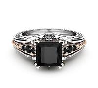 LIOYSIUT Eternal 925 Silver Black Tourmaline RingSquare Cut Diamond Ring Women's Retro Diamond Ring, size 6, Gold