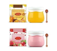 Lip Balm Honey Pot, Strawberry Repair Lip Sleeping Masks, Honeys Lips Balm, Anti-Wrinkle, Moisturizing and Dry Prevention, Chapped Lips Exfoliator (Honey+Strawberry)
