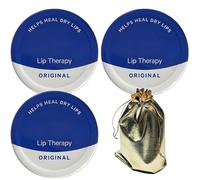 Lip Balm Set 3 x 20g - Original Tin Lip Balm Multipack & Kynza Gold Organza Bag Bundle | Lip Therapy Gift Pack | Petroleum Jelly Lip Moisturiser for Dry, Cracked, Chapped Lips | Travel Sized Tins