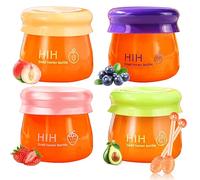 Lip Balm Set, Moisturizing Lip Balm Multipack Fruity Flavoured Chapstick, Honey Bottel Shape Hydrating Lip Mask - Peach, Blueberry, Strawberry, Avocado Lip Balms For Moisturize Anti-Cracking