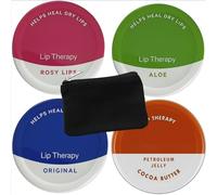 Lip Balm Set x 4 - Original, Cocoa Butter, Aloe Vera and Rosy | Lip Therapy Gift Set Bundle with 4 x 20g Tins of Lip Balm with Kynza Mini Purse Bag | Moisturiser, Dry and Chapped Lips | Travel Sized