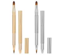 Lip Brush for Lipstick, 2PCS Retractable Lip Brush Portable Dual-Ended Applicator for Lipstick and Lips Gloss Eyeshadow Brushes with Protective Cap Silver Gold