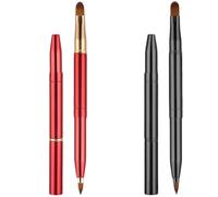 Lip Brush for Lipstick - ShiningUU 2pcs Lip Brushes Set, Double Ended Retractable Lipstick Wands with Cap, Reusable Lip Applicators for Lips Gloss & Eyeshadow (Black + Red)