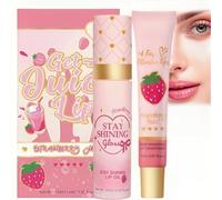 Lip Conditioner & Lip Oil Set,Moisturizing Natural Lip Care Set,Strawberry Lip Gloss,Lip Care for Dry & Chapped Lips,Clear Lip Gloss & Lip Scrub Set,Long Lasting,Waterproof Lip Makeup Set Gift