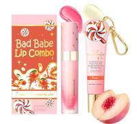 Lip Conditioner & Lip Oil Set - Moisturizing Natural Lip Gloss Set for Daily Use - Lip Care Duo Set for Chapped & Dry Lips - Lip Balm Gift Set for Women Girls,Ideal Festival Gift(Peach Flavor)
