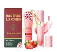 Lip Conditioner & Lip Oil Set, Natural Moisturizing Lip Care Duo Set, Hydrating Lip Gloss Balm Repair, Lipgloss Balm For Dry and Chapped Lips, Gifts For Teenage Girls (#Christmas Strawberry)
