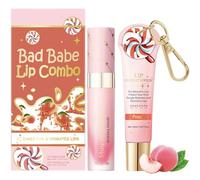 Lip Conditioner & Lip Oil Set, Natural Moisturizing Lip Care Duo Set, Hydrating Lip Gloss Balm Repair, Lipgloss Balm For Dry and Chapped Lips, Gifts For Teenage Girls (#2 Peach)