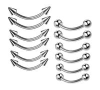 Lip Eyebrow Tongue Nose Ear Belly Hoop Rings, 12 Pieces Piercing Jewelry Surgical Steel, Curved Barbells for Eyebrow Lip, 16G Stainless Steel 6 MM 8 MM 10 MM, Steel Color