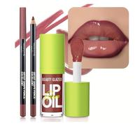 Lip Gloss and Lip Liner Set, Tinted Lip Gloss with Lip Pencil | Waterproof Long Lasting Glossy Lip Combo, Nude Lip Makeup Kit for Women (#V12+107)