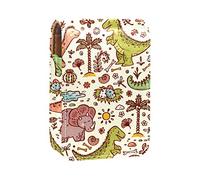 Lip Gloss Holder Lipstick Case Portable Mini Lipstick Storage Box Travel Lipstick Organizer Case with Mirror for Women Vintage Retro Dinosaur Forest Animal