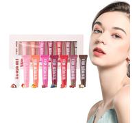 Lip Gloss Set with Fruit Flavour, Lip Gloss Set with Flavour for Girls, 8 x Jelly Tinted Lip Butter Oil, Shiny, Smooth, Soft, Liquid Lip Gloss, Clear, Moisturising Lip Gloss for